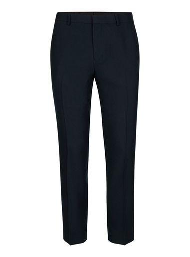 Topman Mens Blue Navy Crepe Textured Skinny Fit Cropped Suit Pants