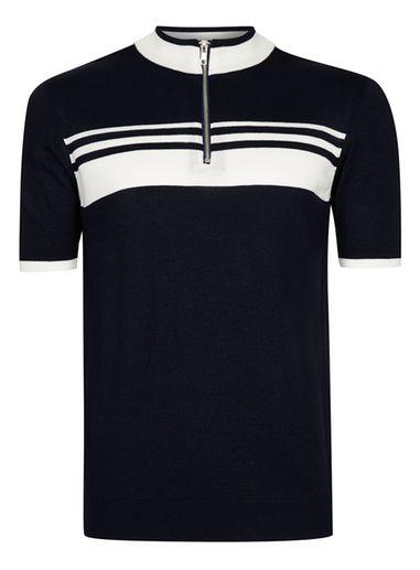 Topman Mens Blue Navy And White Short Sleeve Knit