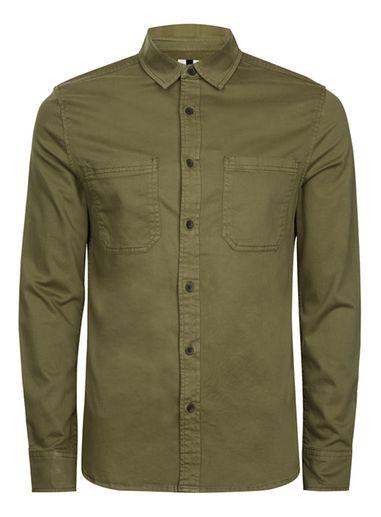 Topman Mens Khaki Muscle Fit Shirt