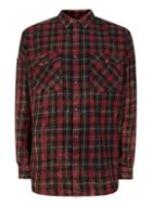 Topman Mens Pink Red Check Bleached Relaxed Fit Casual Shirt