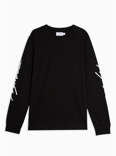 Topman Mens Signature Black Long Sleeve Printed T-shirt