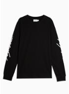 Topman Mens Signature Black Long Sleeve Printed T-shirt