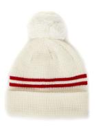 Topman Mens White And Red Stripe Bobble Beanie Hat