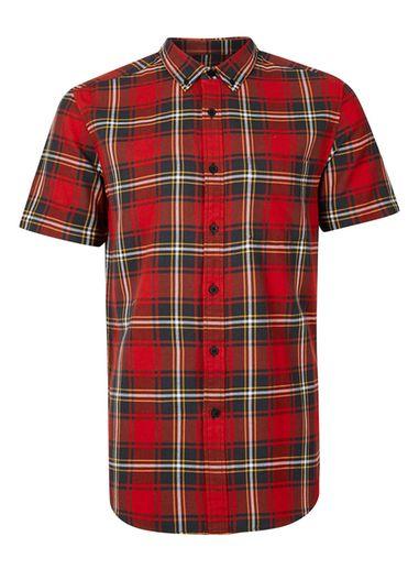 Topman Mens Red Short Sleeve Tartan Shirt