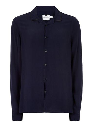 Topman Mens Navy Crepe Piped Shirt