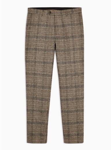 Topman Mens Heritage Brown Check Skinny Fit Suit Pants