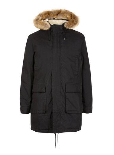 Topman Mens Black Borg Parka Jacket