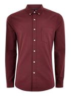 Topman Mens Red Burgundy Stretch Oxford Long Sleeve Shirt