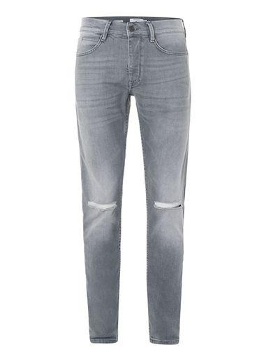 Topman Mens Grey Ripped Stretch Slim Jeans