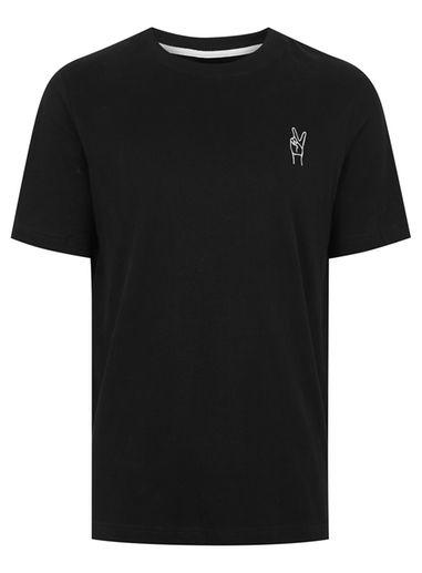 Topman Mens Hymn Black 'v' Embroidered T-shirt*