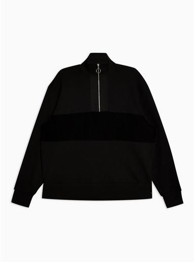 Topman Mens Black Velour Panel Track Top