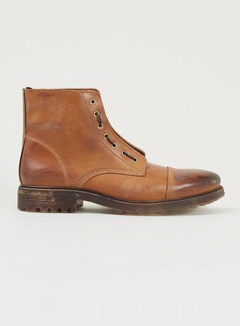 Topman Mens Brown Martial Tan Leather Front Zip Boots