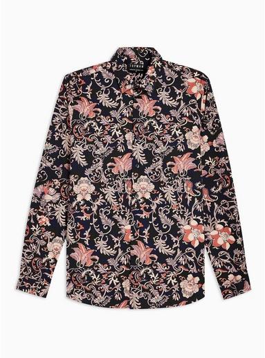 Topman Mens Multi Navy Floral Stretch Skinny Shirt