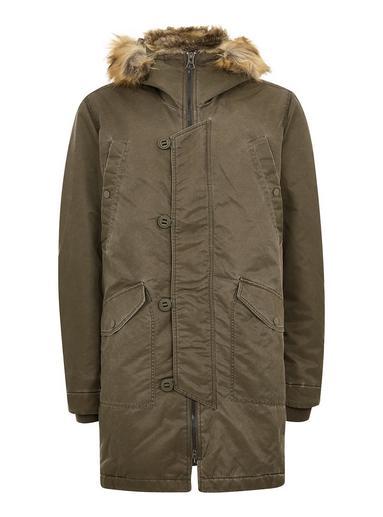 Topman Mens Khaki Acid Wash Faux Fur Hooded Jacket