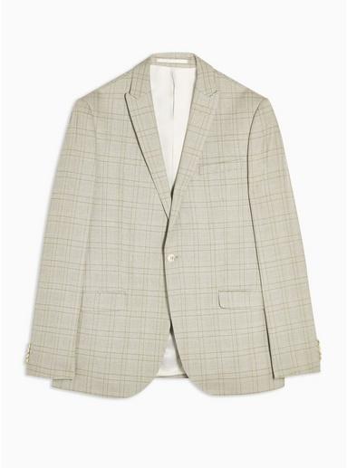 Topman Mens Stone Check Skinny Blazer With Peak Lapels
