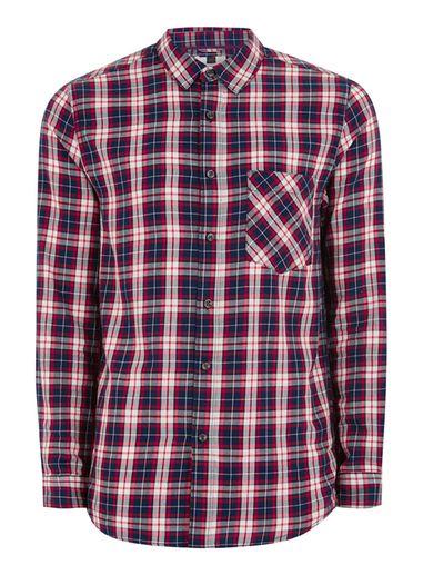 Topman Mens Navy And Red Cherry Check Shirt