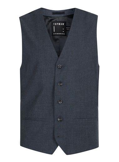 Topman Mens Blue Navy Marl Waistcoat