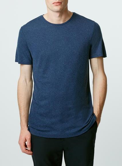 Topman Mens Premium Blue Wool Crew T-shirt