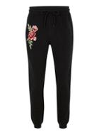 Topman Mens Grey Black Rose Embroidered Joggers