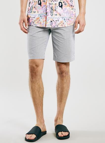 Topman Mens Multi Grey And White Seersucker Long Shorts