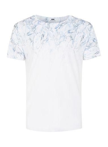 Topman Mens White And Blue Faded Marble Print T-shirt
