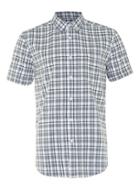Topman Mens Cream Off White And Navy Check Short Sleeve Casual Shirt