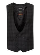 Topman Mens Black Check Double Breasted Wool Vest