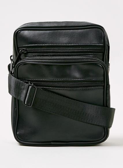 Topman Mens Black Leather Look Messanger Bag