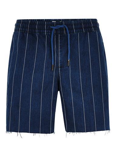 Topman Mens Blue Stripe Raw Hem Denim Shorts