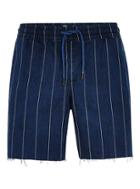 Topman Mens Blue Stripe Raw Hem Denim Shorts