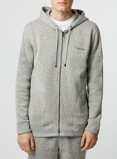 Topman Mens Cream Calvin Klein Grey Fleece Hoodie