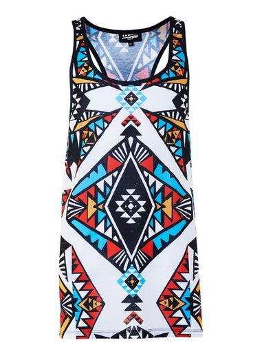 Topman Mens Jaded White Multicoloured Tribal Print Racer Tank Top*