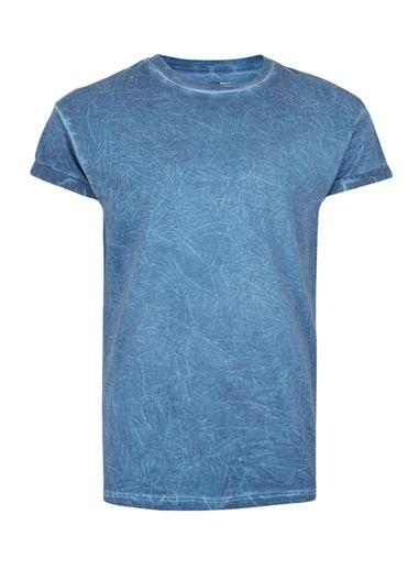 Topman Mens Black And Blue Crinkle Wash Muscle Fit Roller T-shirt