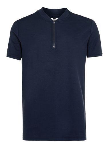 Topman Mens Blue Zip Collar Polo Shirt