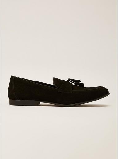 Topman Mens Black Faux Suede Prince Tassel Loafers