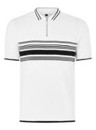 Topman Mens White And Black Stripe Zip Knitted Polo