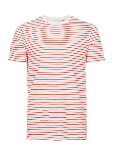 Topman Mens Red And White Stripe T-shirt