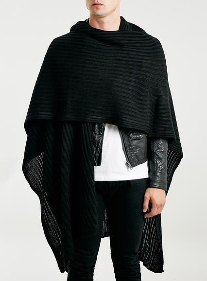 Topman Mens Black Rib Cape