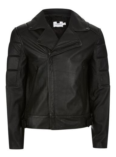 Topman Mens Black Zip Leather Biker Jacket