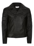 Topman Mens Black Zip Leather Biker Jacket