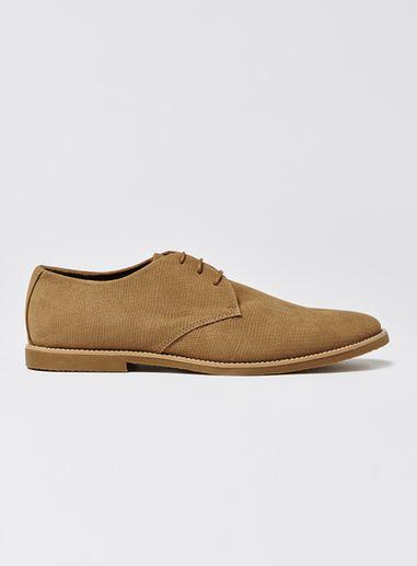 Topman Mens Brown Beige Faux Suede Spike Embossed Desert Shoes