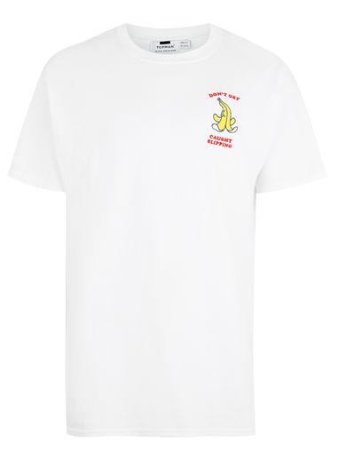 Topman Mens White T-shirt With Banana Embroidery