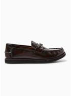 Topman Mens Red Burgundy Leather Avon Chain Loafers