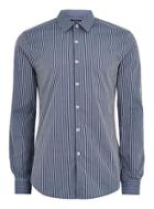 Topman Mens Navy And Grey Stripe Muscle Fit Long Sleeve Shirt