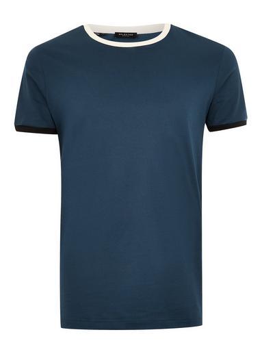 Topman Mens Selected Homme Black Ringer Organic Cotton T-shirt