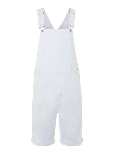 Topman Mens White Denim Short Dungarees