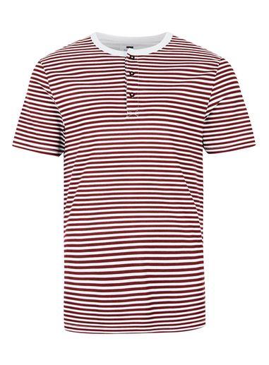 Topman Mens Red Burgundy Stripe Grandad Collar Muscle Fit T-shirt