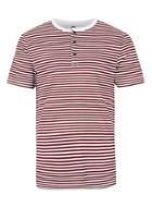 Topman Mens Red Burgundy Stripe Grandad Collar Muscle Fit T-shirt