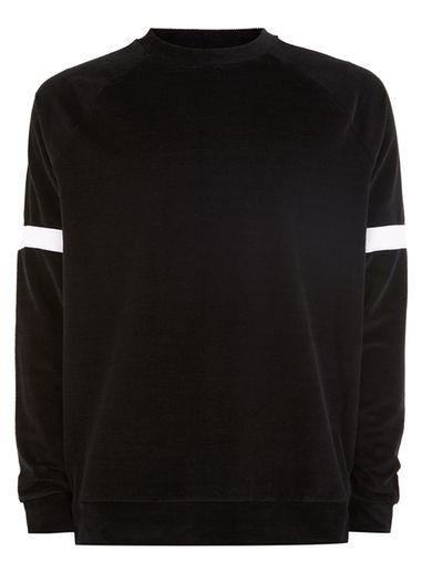 Topman Mens Black Velour Taping Sweatshirt