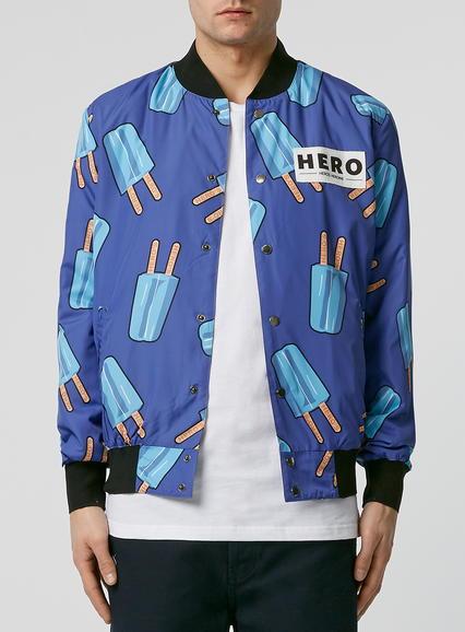 Topman Mens Hero's Heroine Blue Lolly Print Bomber Jacket*
